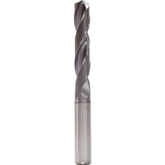10.6 mm Dia. × 12 mm Shank × 71 mm Flute Length × 118 mm OAL, 5xD, 140°, TiAlN, 2 Flute, Internal, Round Solid Carbide Drill - Exact Industrial Supply