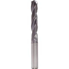 8.9 mm Dia. × 10 mm Shank × 61 mm Flute Length × 103 mm OAL, 5xD, 140°, TiAlN, 2 Flute, Internal, Round Solid Carbide Drill - Exact Industrial Supply