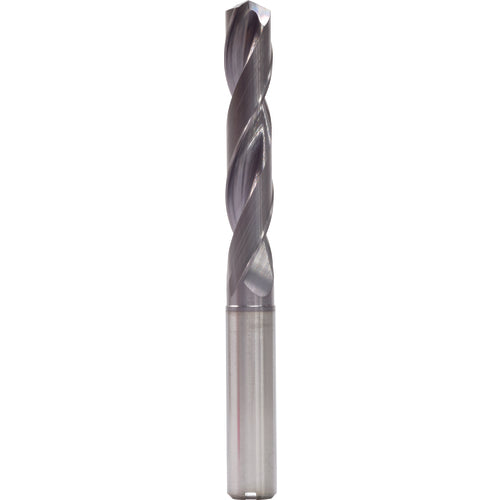 9.9 mm Dia. × 10 mm Shank × 61 mm Flute Length × 103 mm OAL, 5xD, 140°, TiAlN, 2 Flute, Internal, Round Solid Carbide Drill - Exact Industrial Supply