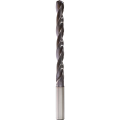 3.4 mm Dia. × 6 mm Shank × 28 mm Flute Length × 66 mm OAL, 5xD, 140°, TiAlN, 2 Flute, Internal, Round Solid Carbide Drill - Exact Industrial Supply