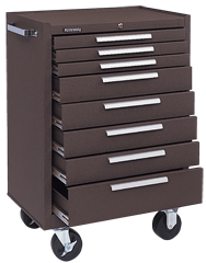 8-Drawer Roller Cabinet w/ball bearing Dwr slides - 39'' x 18'' x 27'' Brown - Eagle Tool & Supply