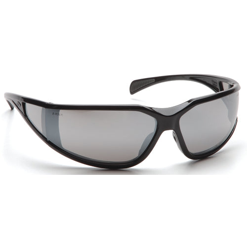 Safety Glasses - Curved Lens, Black Frame, Silver Mirror - Eagle Tool & Supply