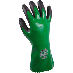 Chemical resistant fully coated with nitrile foamed overdip green w/black seamless knitted liner 12″ cuff/medium - Eagle Tool & Supply