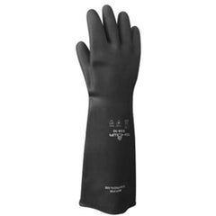 Chemical resistant natural rubber latex unsupported 18″ 40-mil unlined black bisque finish rolled cuff/XL - Eagle Tool & Supply