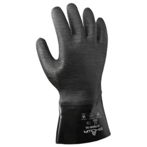 Chemical resistant neoprene fully coated heavyweight 12″ gauntlet black rough finish/large - Eagle Tool & Supply