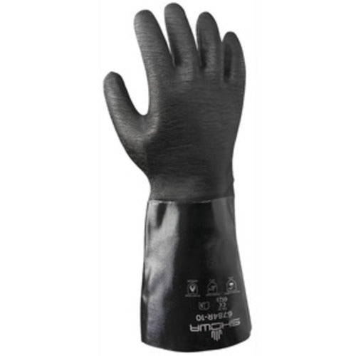 Chemical resistant neoprene fully coated heavyweight 14″ gauntlet black rough finish/large - Eagle Tool & Supply
