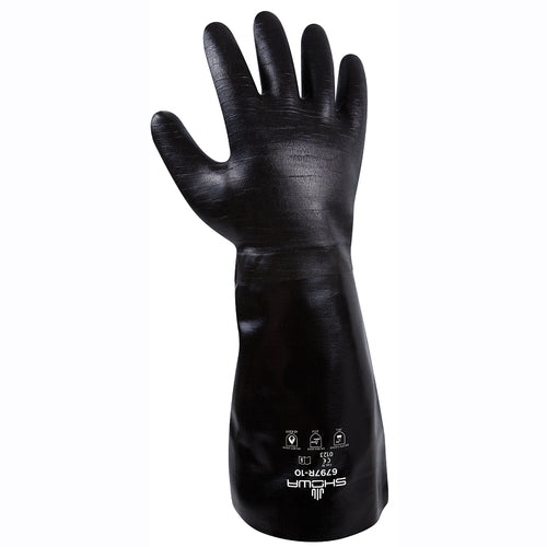 Chemical resistant neoprene fully coated heavyweight elbow length gauntlet black rough finish/large - Eagle Tool & Supply