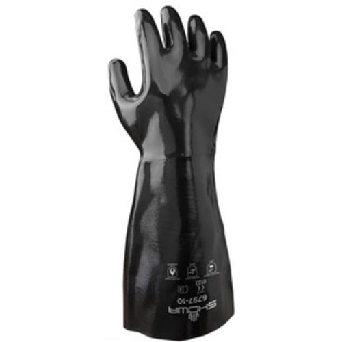 Chemical resistant neoprene fully coated heavyweight elbow-length gauntlet black smooth/large - Eagle Tool & Supply