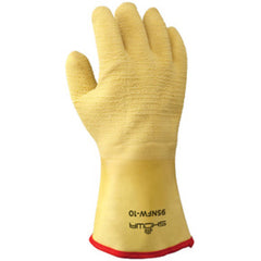 Insulated fully coated natural rubber 12″ gauntlet yellow wrinkle finish cotton jersey with triple layered foam insulation/large - Eagle Tool & Supply