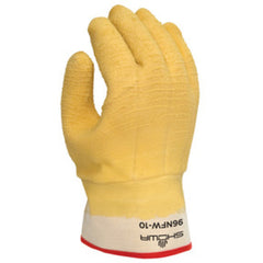 General purpose natural rubber palm-coated reinforced gauntlet cuff white w/yellow dip wrinkle-finish palm crotch patch/extra large - Eagle Tool & Supply