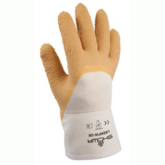 General purpose natural rubber palm-coated reinforced safety cuff white w/yellow dip wrinkle-finish/S - Eagle Tool & Supply