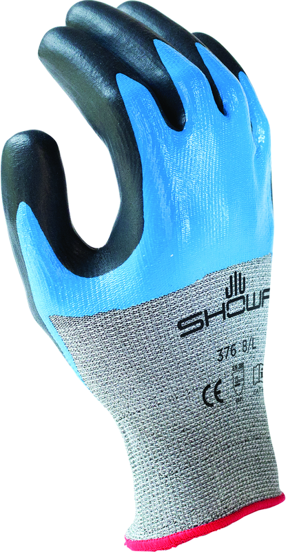 Engineered Hagane CoilTechnology cut resistant fiber w/double dipped nitrile palm coating, grey with blue and black overcoating, smooth finish, ANSI CUT LEVEL A4/medium - Eagle Tool & Supply