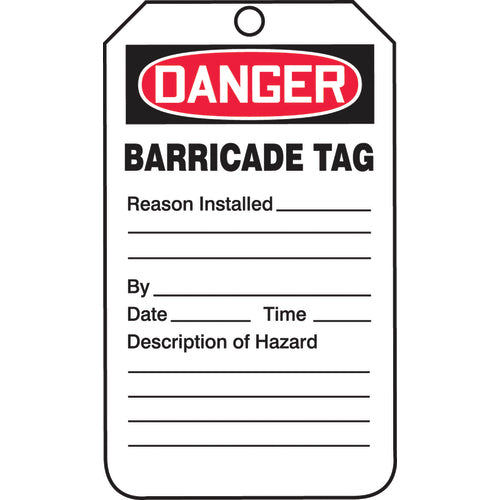 Barricade Tag, Danger Barricade Tag-Reason Installed/Description, 25/Pk, Cardstock - Eagle Tool & Supply