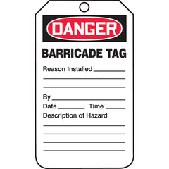 Barricade Tag, Danger Barricade Tag-Reason Installed/Description, 25/Pk, Cardstock - Eagle Tool & Supply