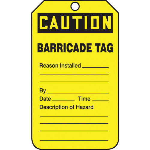 Barricade Tag, Caution Barricade Tag, 25/Pk, Cardstock - Eagle Tool & Supply