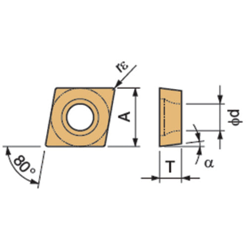CCMT 3251 GK CA5515, 1/64″ Corner Radius, 5/32″ Thick, 3/8″ Inscribed Circle, TiCnulll2O3/TiN, Diamond, Turning Indexable Insert - Exact Industrial Supply