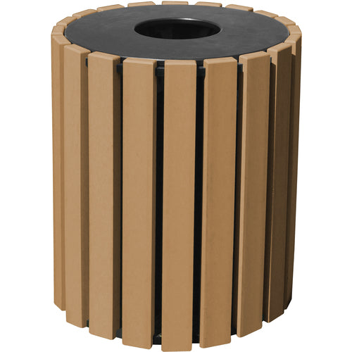 Trash Receptical Poly Round 33 Gal-Cedar - Exact Industrial Supply