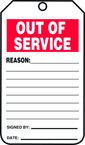 Status Record Tag, Out Of Service, 25/Pk, Cardstock - Eagle Tool & Supply