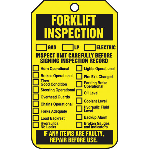 Forklift Tag, Forklift Inspection (Checklist)/Forklift Inspect, 25/Pk, Cardstock - Eagle Tool & Supply