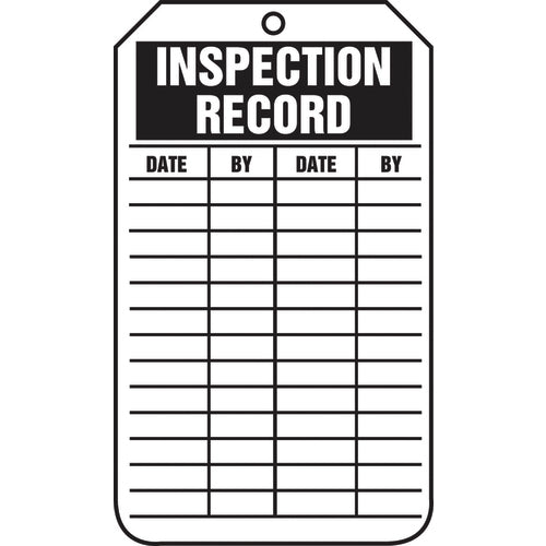 Inspection Record Tag, Inspection Record, 25/Pk, Cardstock - Eagle Tool & Supply