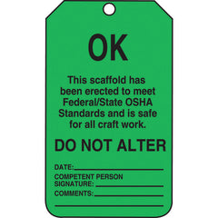 Scaffold Tag, OK This Scaffold Has Been Erected To Meet Federal, 25/Pk, Cardstock - Eagle Tool & Supply