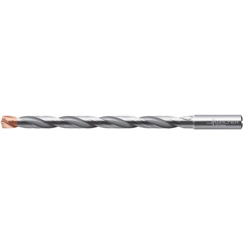 ‎1/2″ Dia. × 0.551″ Shank × 7-11/64″ Flute Length × 9-1/16″ OAL, 140°, 2xD Flute, Coolant Thru, DIN 6535 HA, Round Solid Carbide Drill - Exact Industrial Supply