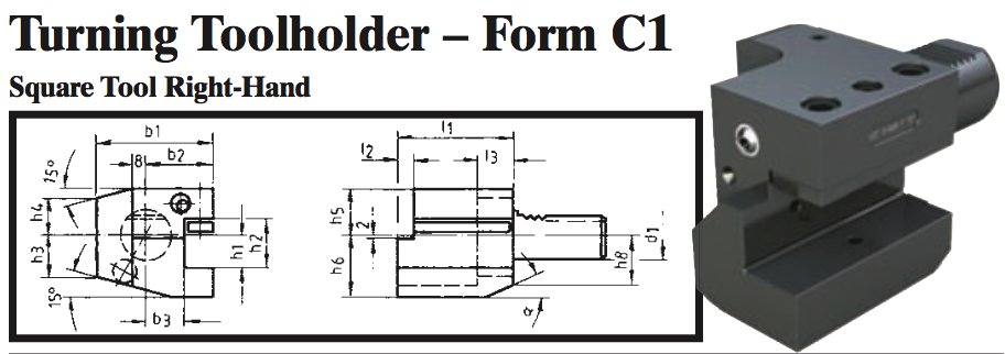 VDI Turning Toolholder - Form C1 (Square Tool Right-Hand) - Part #: CNC86 31.1612 - Eagle Tool & Supply