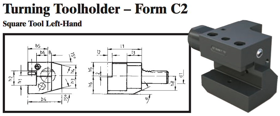 VDI Turning Toolholder - Form C2 (Square Tool Left-Hand) - Part #: CNC86 32.1612 - Eagle Tool & Supply