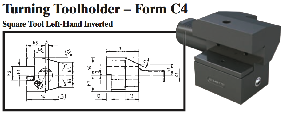 VDI Turning Toolholder - Form C4 (Square Tool Left-Hand Inverted) - Part #: CNC86 34.3020 - Eagle Tool & Supply