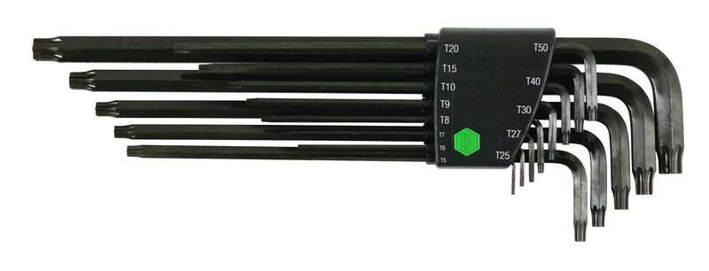 13 Piece - T5; T6; T7; T8; T9; T10; T15; T20; T25; T27; T30; T40; T50 - Torx Long Arm L-Key Set - Eagle Tool & Supply