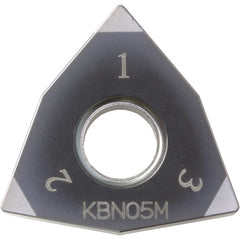 WNGA 431 ME KBN70M, 1/64″ Corner Radius, 3/16″ Thick, 1/2″ Inscribed Circle, MEGACOAT, Trigon, Turning Indexable Insert - Exact Industrial Supply