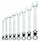 8 Piece - 12 Pt Ratcheting Flex-Head Combination Wrench Set - High Polish Chrome Finish SAE; 5/16 - 3/4" - Eagle Tool & Supply