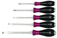 5 Piece - MicroFinish Non-Slip Grip Screwdriver w/Hex Bolster & Metal Striking Cap - #53390 - Includes: Slotted 5.5 - 8.0mm Phillips #1 - 2 - Eagle Tool & Supply