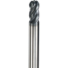 10 mm Dia. × 10 mm Shank × 22 mm DOC × 72 mm OAL, Carbide AlTiN, Spiral , 4 Flute, Ballnose End Mill - Exact Industrial Supply