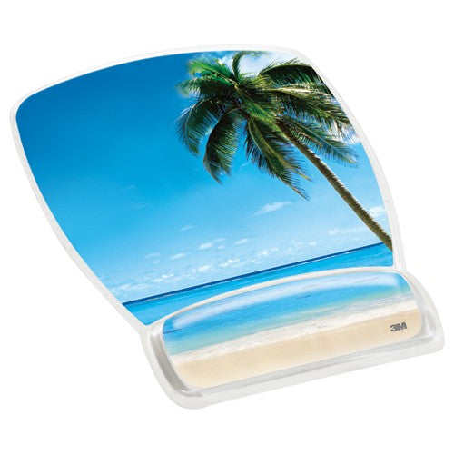 3M Gel Mousepad Wristrest MW308BH Compact Size Clear Gel Beach Design 6.8″ × 8.6″ × 0.75″ - Eagle Tool & Supply