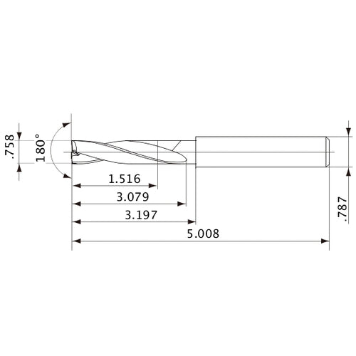 MFE1925X02S200 DP1020 0.758″ Dia. × 0.787″ Shank × 3.079″ Flute Length × 5.008″ OAL, 180°, 2 Flute, External Coolant, Solid Carbide Drill