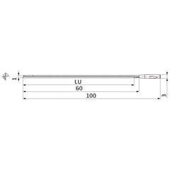 MGS0100L060B HTi10 1 mm Dia. × 3 mm Shank × 60 mm Flute Length × 100 mm OAL, 0°, 1 Flute, Coolant Thru, Solid Carbide Drill