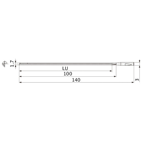MGS0170L100B HTi10 1.7 mm Dia. × 3 mm Shank × 100 mm Flute Length × 140 mm OAL, 0°, 1 Flute, Coolant Thru, Solid Carbide Drill