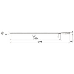 MGS0200L100B HTi10 2 mm Dia. × 3 mm Shank × 100 mm Flute Length × 140 mm OAL, 0°, 1 Flute, Coolant Thru, Solid Carbide Drill