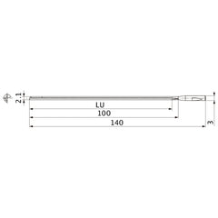 MGS0210L100B HTi10 2.1 mm Dia. × 3 mm Shank × 100 mm Flute Length × 140 mm OAL, 0°, 1 Flute, Coolant Thru, Solid Carbide Drill