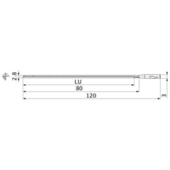 MGS0280L080B HTi10 2.8 mm Dia. × 3 mm Shank × 80 mm Flute Length × 120 mm OAL, 0°, 1 Flute, Coolant Thru, Solid Carbide Drill