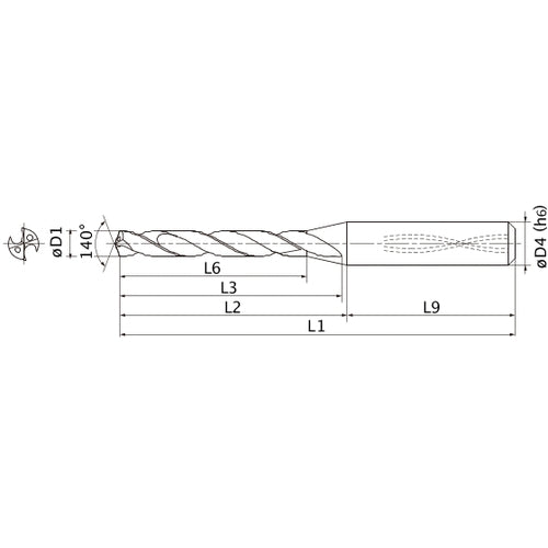 MMS0305X5D060 DP7020 0.12″ Dia. × 0.236″ Shank × 1.126″ Flute Length × 3.094″ OAL, 140°, 2 Flute, Coolant Thru, Solid Carbide Drill