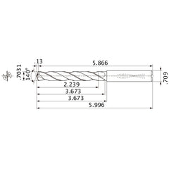 MMS1786X3D180 DP7020 0.7031″ Dia. × 0.709″ Shank × 3.673″ Flute Length × 5.996″ OAL, 140°, 2 Flute, Coolant Thru, Solid Carbide Drill