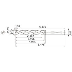 MMS1925X3D200 DP7020 0.7579″ Dia. × 0.787″ Shank × 3.996″ Flute Length × 6.476″ OAL, 140°, 2 Flute, Coolant Thru, Solid Carbide Drill