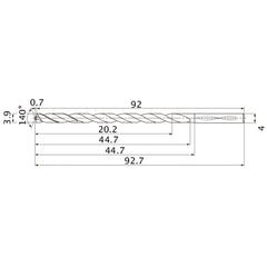 MNS0390LB TF15 3.9 mm Dia. × 4 mm Shank × 44.7 mm Flute Length × 92.7 mm OAL, 140°, 2 Flute, Coolant Thru, Solid Carbide Drill