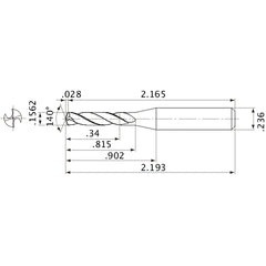 MVE0397X02S060 DP1020 0.1562″ Dia. × 0.236″ Shank × 0.815″ Flute Length × 2.193″ OAL, 140°, 2 Flute, External Coolant, Solid Carbide Drill