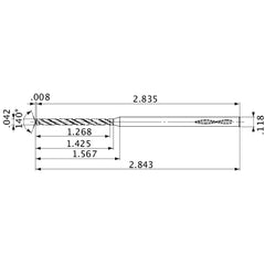 MVS0107X30S030 DP1020 0.042″ Dia. × 0.118″ Shank × 1.425″ Flute Length × 2.843″ OAL, 140°, 2 Flute, Coolant Thru, Solid Carbide Drill