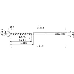MVS0159X25S030 DP1020 1/16″ Dia. × 0.118″ Shank × 1.783″ Flute Length × 3.398″ OAL, 140°, 2 Flute, Coolant Thru, Solid Carbide Drill