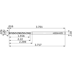MVS0193X25S030 DP1020 0.076″ Dia. × 0.118″ Shank × 2.22″ Flute Length × 3.717″ OAL, 140°, 2 Flute, Coolant Thru, Solid Carbide Drill