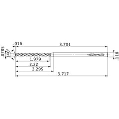 MVS0199X25S030 DP1020 0.0785″ Dia. × 0.118″ Shank × 2.22″ Flute Length × 3.717″ OAL, 140°, 2 Flute, Coolant Thru, Solid Carbide Drill